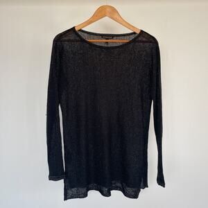 Eileen Fisher Black Shiny Gold Long Sleeve Woven Shirt Sz PP Organic Linen